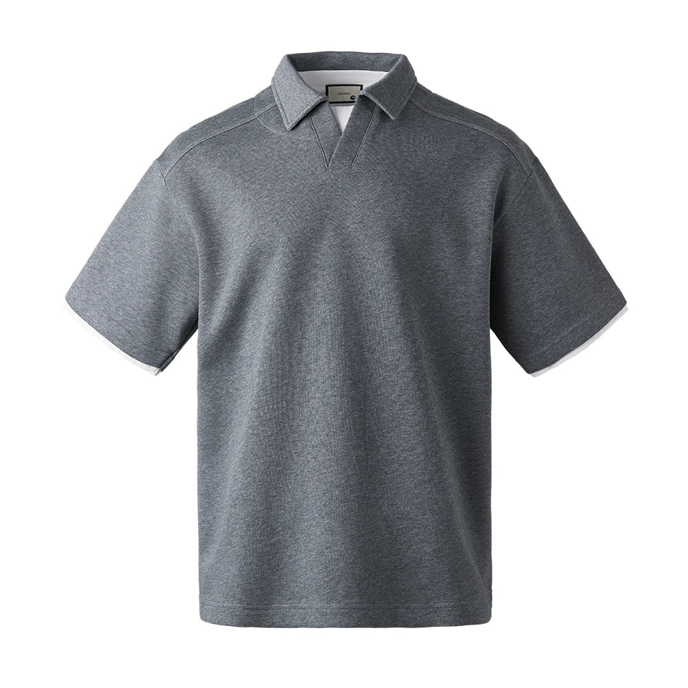 Polo T-skjorte til Herre – Retro Kortermet Topp med Lag-på-Lag Effekt