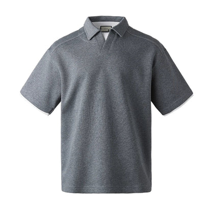 Polo T-skjorte til Herre – Retro Kortermet Topp med Lag-på-Lag Effekt