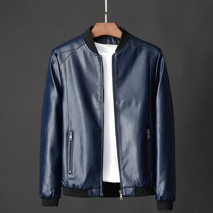 Svart PU Skinnjakke for Menn – Koreansk Bikerstil i Slim Passform | Trendy Baseball-inspirert Jakke (Opptil 8XL)