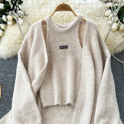 Myk Kasjmirstrikk for Kvinner – Varm Cardigan med Ermeløs Topp | Elegant og Avslappet Sett til Høst og Vinter