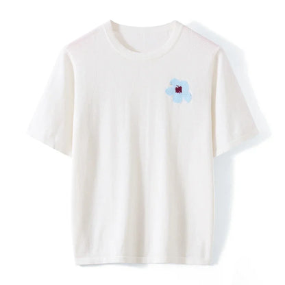 Bomulls T-skjorte til Dame – Løs Koreansk Casual Stil