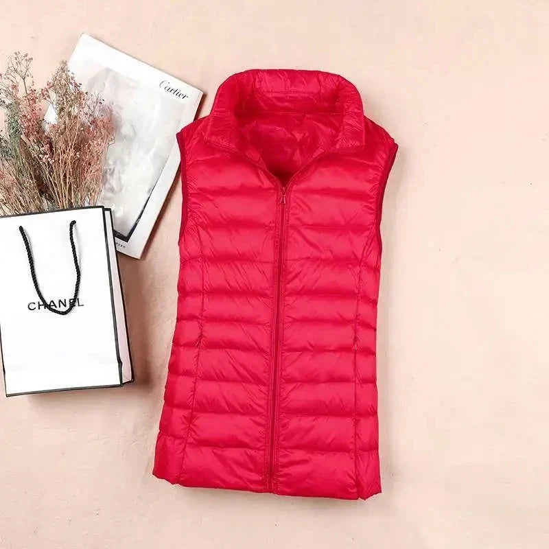 Dame Dunvest – Ultralett &amp; Varm i Hvit Andedun | Puffer Vest Høst/Vinter 2025 (opptil 8XL)