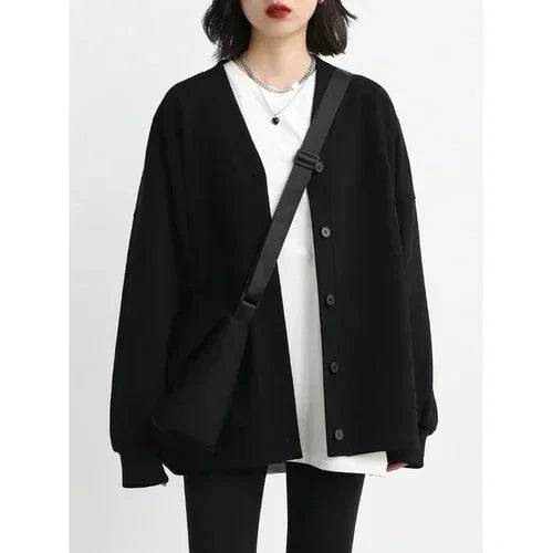 Koreansk V-halset Sweatshirt for Kvinner – Løs, Myk og Varm Genser til Høst og Vinter | Casual &amp; Elegant
