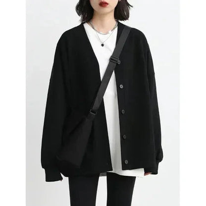 Koreansk V-halset Sweatshirt for Kvinner – Løs, Myk og Varm Genser til Høst og Vinter | Casual &amp; Elegant
