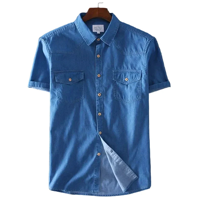 Kortermet Denimskjorte til Herre – 100 % Bomull med Lett Sommerkomfort
