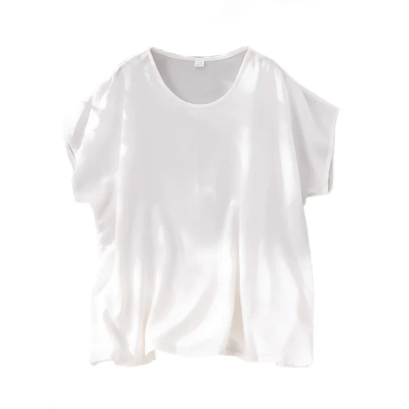 Plus Size Silketopp til Dame – Løs T-skjorte i Mulberry Silk Crepe De Chine