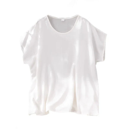 Plus Size Silketopp til Dame – Løs T-skjorte i Mulberry Silk Crepe De Chine