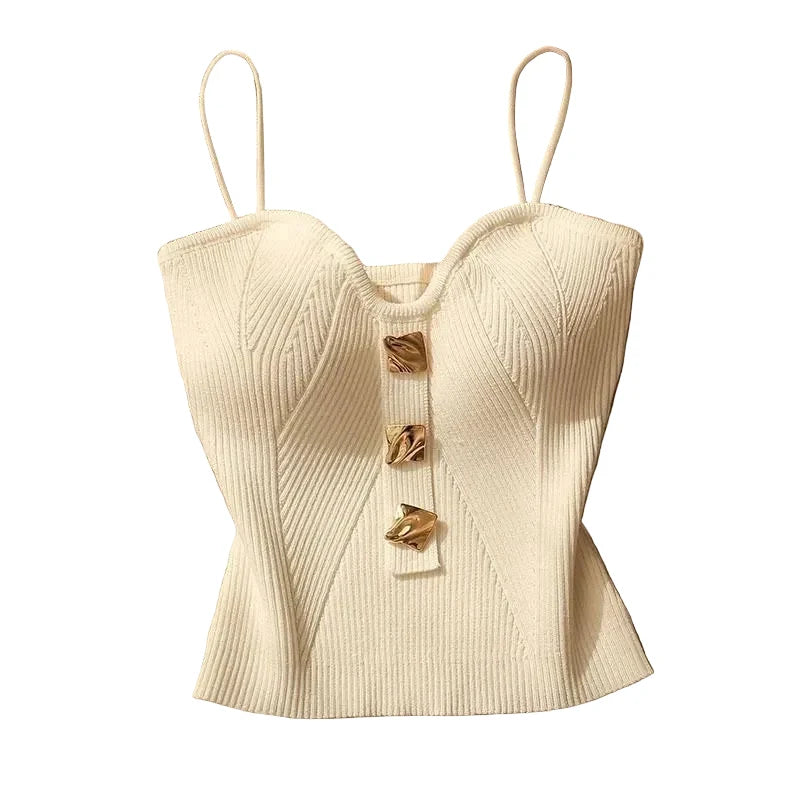 Cross-Knit Camisole til Dame – Slim Fit Ermeløs Sommertopp