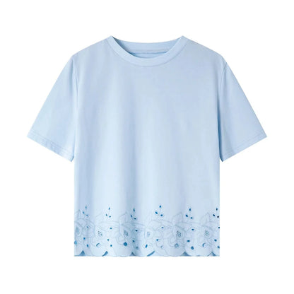 Basic T-skjorte til Dame – Med Brodert Hem &amp; Elegant Hverdagsstil