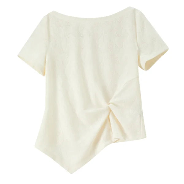 Off-Shoulder Strikket Topp til Dame – Beige Jacquard Sommertopp