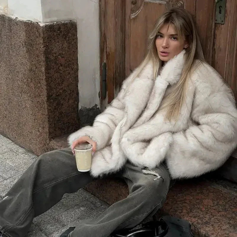 Lang Pelsjakke for Kvinner – Street Style Fluffy Fuskepels | Myk, Tykk og Varm Kåpe til Høst og Vinter