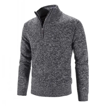 Strikkegenser for Menn – Tykk Høst/Vinter Genser med Glidelås og Høy Hals | Slim Fit &amp; Ensfarget Elegant Design