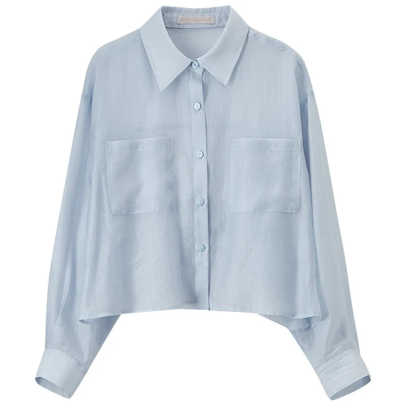 Gjennomsiktig Lyocell Crop Topp til Dame – Langermet med Snøring