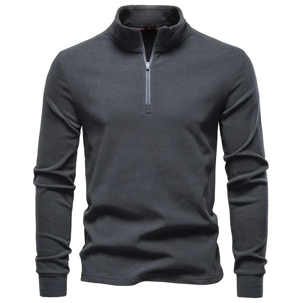 Herre Softshell Genser med Glidelås – Ensfarget Varm og Pustende Pullover | Komfortabel Streetwear Jakke til Høst og Vinter