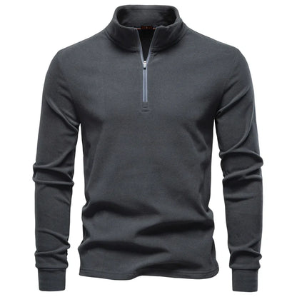 Herre Softshell Genser med Glidelås – Ensfarget Varm og Pustende Pullover | Komfortabel Streetwear Jakke til Høst og Vinter