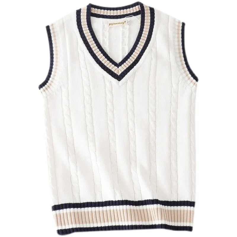 Strikket Vest til Herre – V-hals Genservest i Retro Preppy-stil
