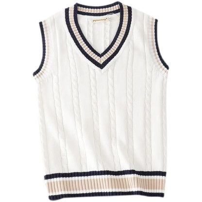 Strikket Vest til Herre – V-hals Genservest i Retro Preppy-stil