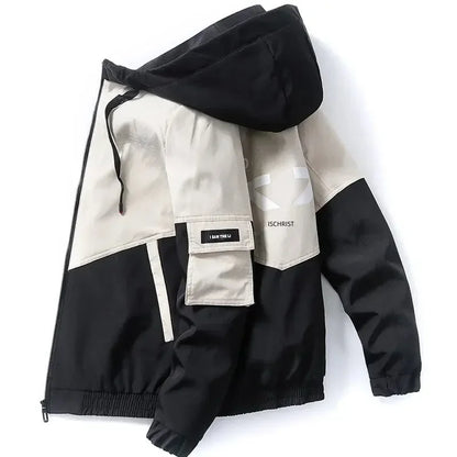 Herrejakke – Koreansk Streetwear Stil, Lett Vårjakke med Hette