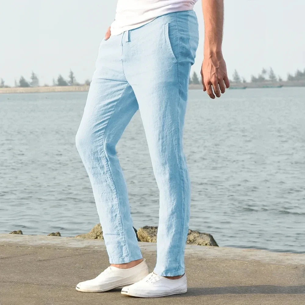 Lette Herrebukser i Bomull og Lin – Pustende og Ensfarget Streetwear til Høst og Fritid (S–3XL)