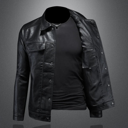Stilren Herre Skinnjakke med Krage – Slim Fit Motorsykkeldesign i Ensfarget Look (M–5XL)