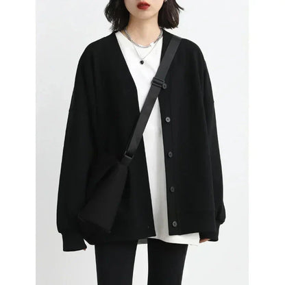 Koreansk V-halset Sweatshirt for Kvinner – Løs, Myk og Varm Genser til Høst og Vinter | Casual &amp; Elegant