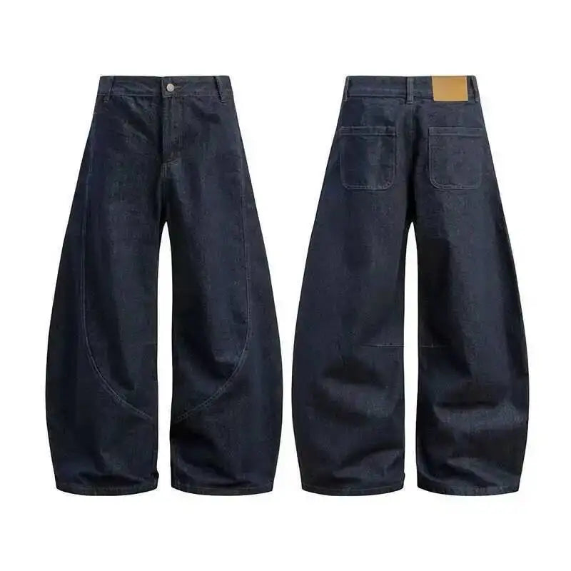 Unisex Wide Leg Jeans – Amerikansk Stil med Buet “Knife Cut”-Design | Trendy Løse Denim Bukser i High Street Look
