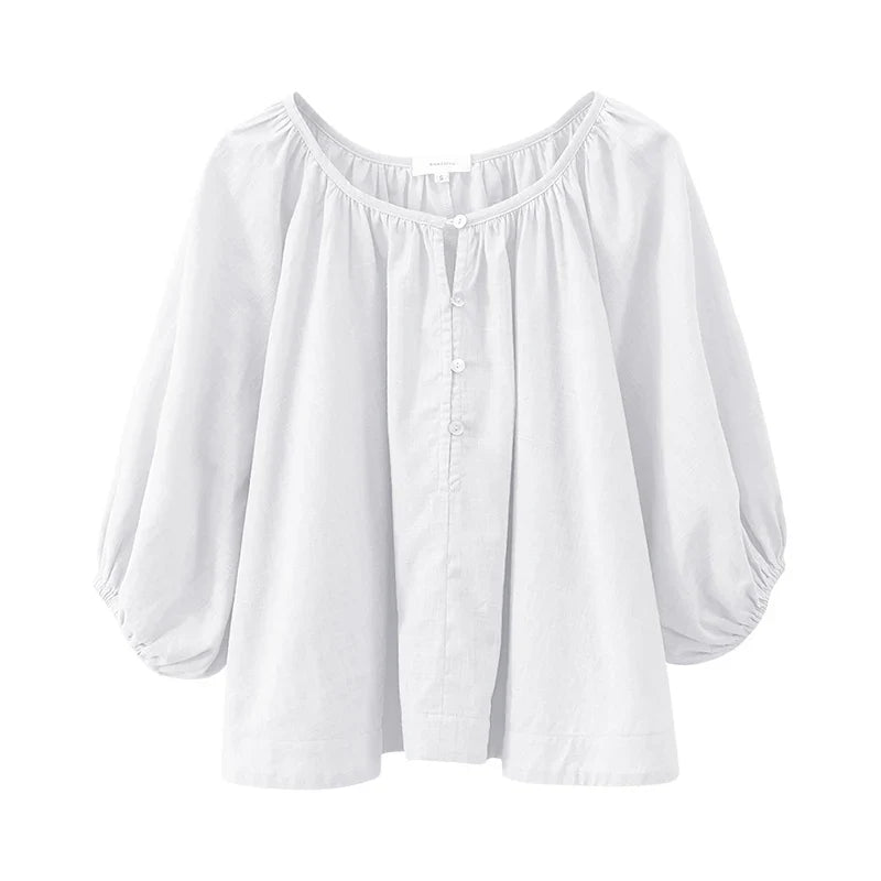 Hvit Bomullsbluse til Dame – 100% Muslin &amp; Løs Passform