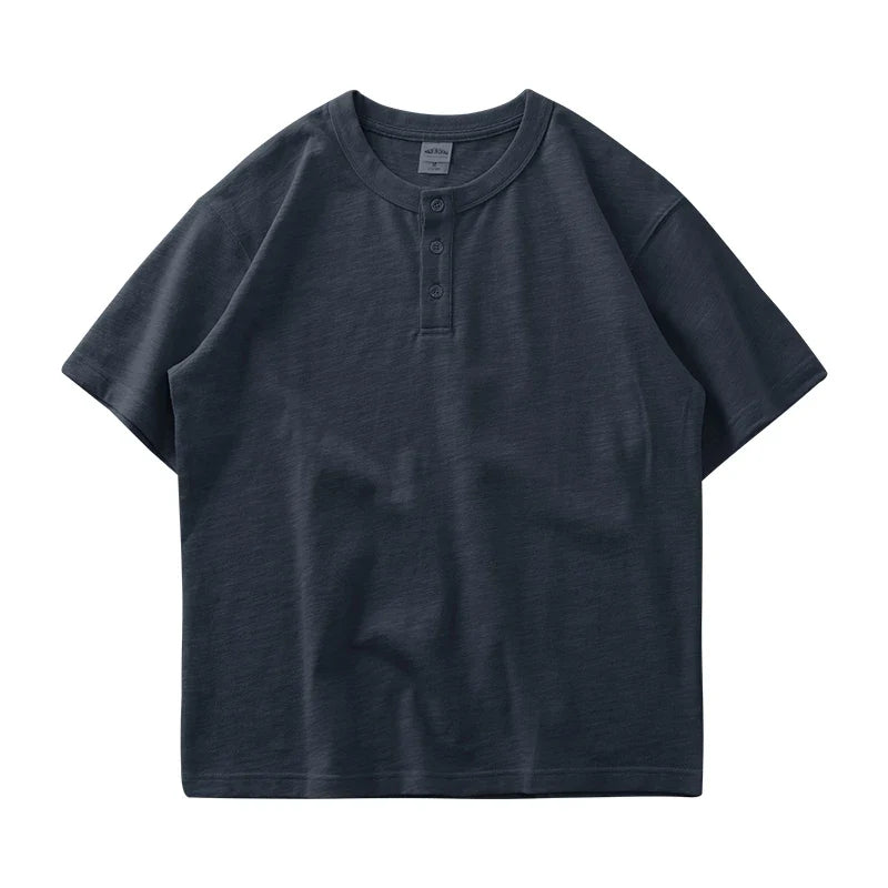 Tykk Henley T-skjorte til Herre – 100% Bomull, Oversized Passform (320g)