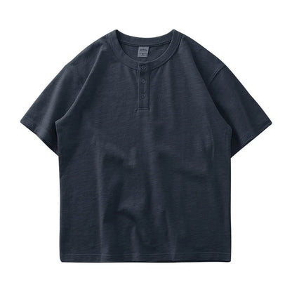 Tykk Henley T-skjorte til Herre – 100% Bomull, Oversized Passform (320g)