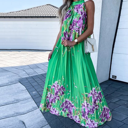 Blomstret maxikjole med plisseringer