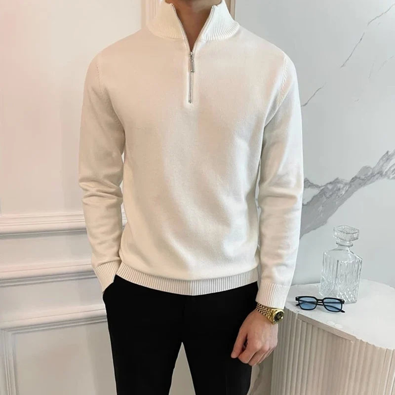Herre Strikkegenser med Glidelås og Høy Hals – Klassisk Vintergenser i Myk Strikk | Elegant og Komfortabel Stil