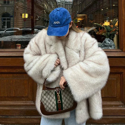 Lang Pelsjakke for Kvinner – Street Style Fluffy Fuskepels | Myk, Tykk og Varm Kåpe til Høst og Vinter