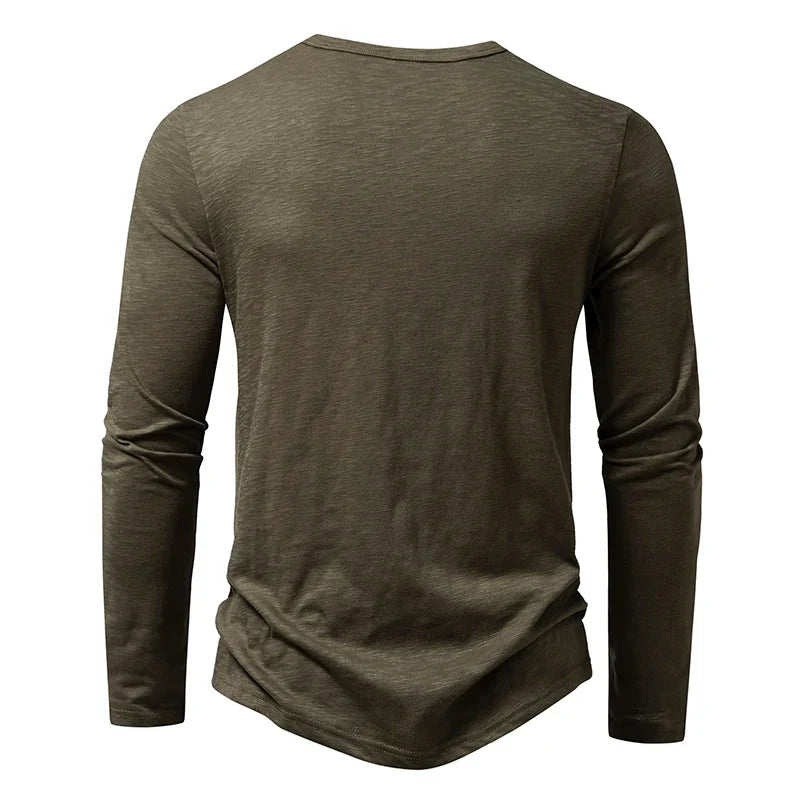 Herre Henley T-skjorte i Bomull – Langermet &amp; Pustende | Casual Basisgenser med Knapper