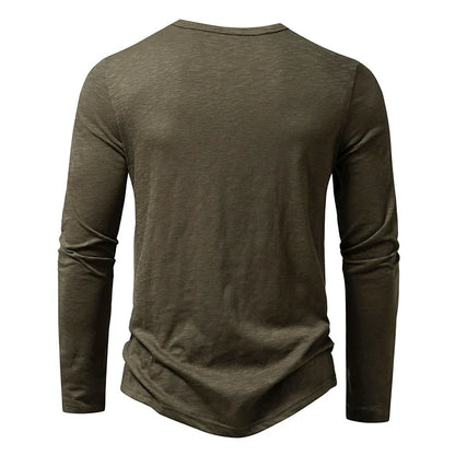 Herre Henley T-skjorte i Bomull – Langermet &amp; Pustende | Casual Basisgenser med Knapper