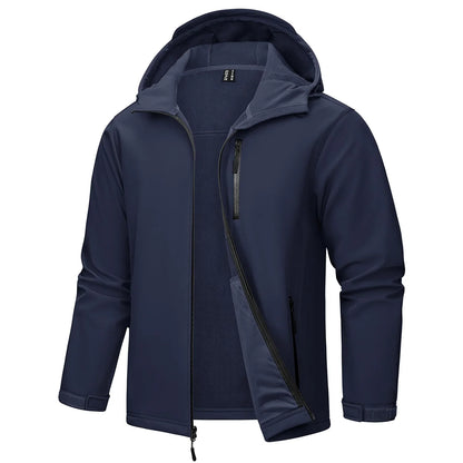 Softshell Jakke med Hette – Vanntett &amp; Vindtett | Herrejakke med Fleecefôr til Friluft &amp; Arbeid