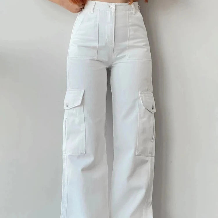 Vintage Cargo Bukser til Dame – Trendy Y2K Parachute Pants i Beige