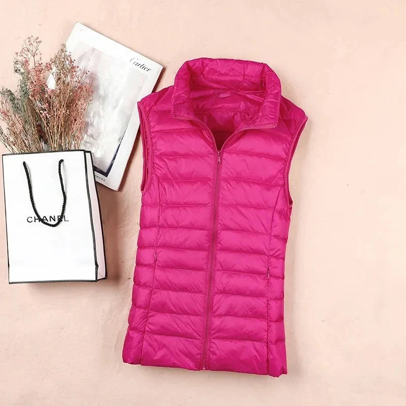 Dame Dunvest – Ultralett &amp; Varm i Hvit Andedun | Puffer Vest Høst/Vinter 2025 (opptil 8XL)