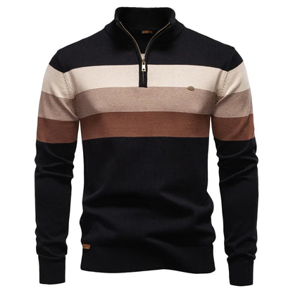 Herregenser med Høy Krage og Glidelås – Myk Bomullsgenser til Høst og Vinter | Varm og Elegant Pullover i Klassisk Stil