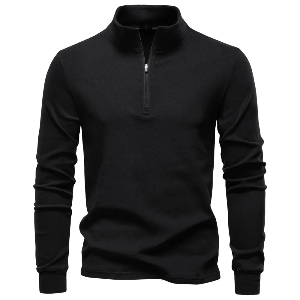 Herre Softshell Genser med Glidelås – Ensfarget Varm og Pustende Pullover | Komfortabel Streetwear Jakke til Høst og Vinter