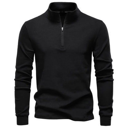 Herre Softshell Genser med Glidelås – Ensfarget Varm og Pustende Pullover | Komfortabel Streetwear Jakke til Høst og Vinter