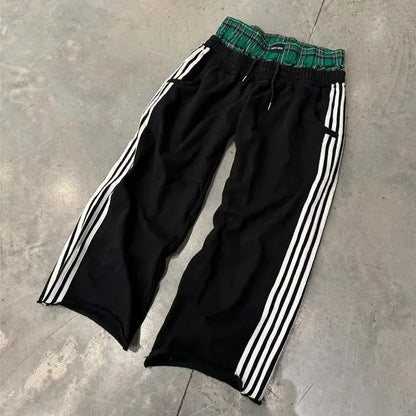 Vintage Harajuku Sweatpants – Broderte Unisex Bukser med Høyt Liv &amp; Vide Ben | Streetwear &amp; Hip Hop Stil