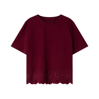 Basic T-skjorte til Dame – Med Brodert Hem &amp; Elegant Hverdagsstil