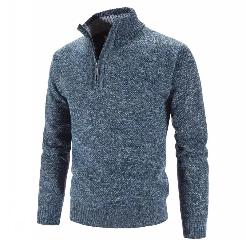 Strikkegenser for Menn – Tykk Høst/Vinter Genser med Glidelås og Høy Hals | Slim Fit &amp; Ensfarget Elegant Design