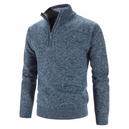 Strikkegenser for Menn – Tykk Høst/Vinter Genser med Glidelås og Høy Hals | Slim Fit &amp; Ensfarget Elegant Design