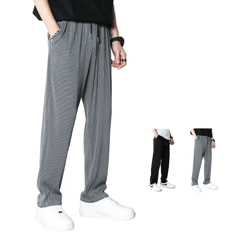 Hvite Ice Silk Sommerbukser for Herre – Lette, Vide Streetwear Bukser