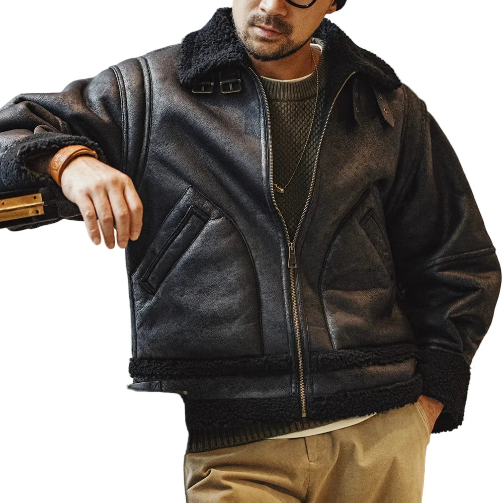 Vintage B3 Bomberjakke til Herre – Fôret Skinnjakke med Fleece – Brun