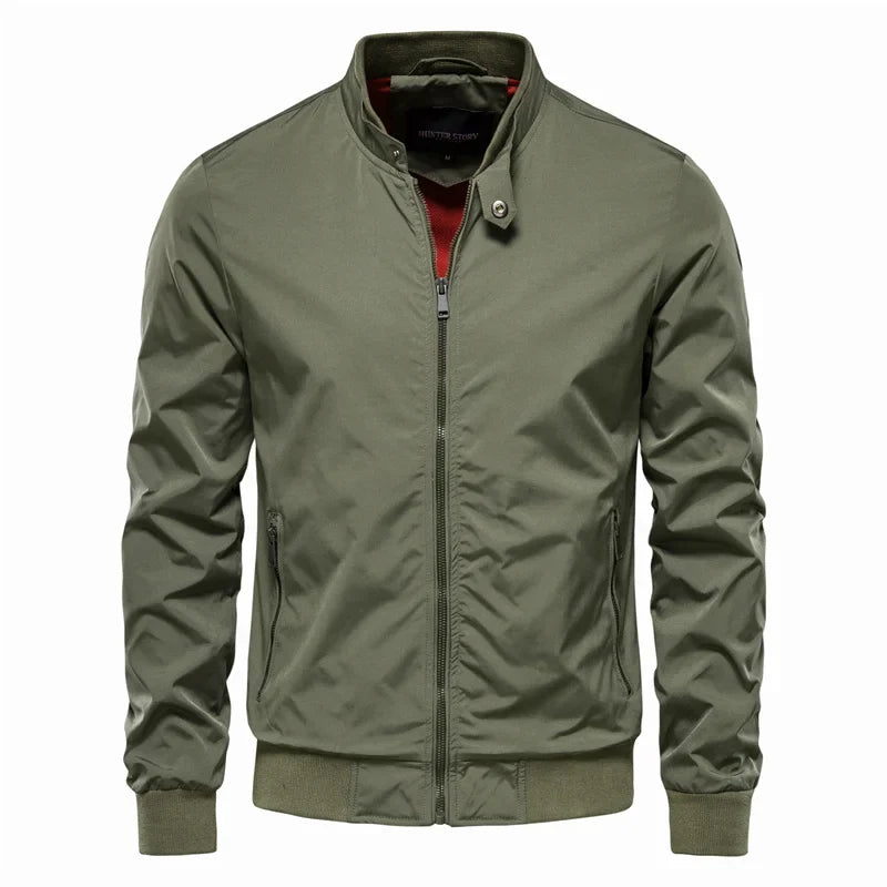 Herre Baseballjakke – Slim Fit Bomber | Ensfarget &amp; Casual med Ståkrage