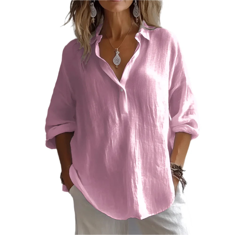 Vår/Sommer Oversized Skjorte – V-hals, Casual og Elegant til Hverdag og Kontor – Grønn