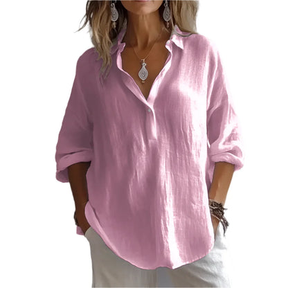 Vår/Sommer Oversized Skjorte – V-hals, Casual og Elegant til Hverdag og Kontor – Grønn