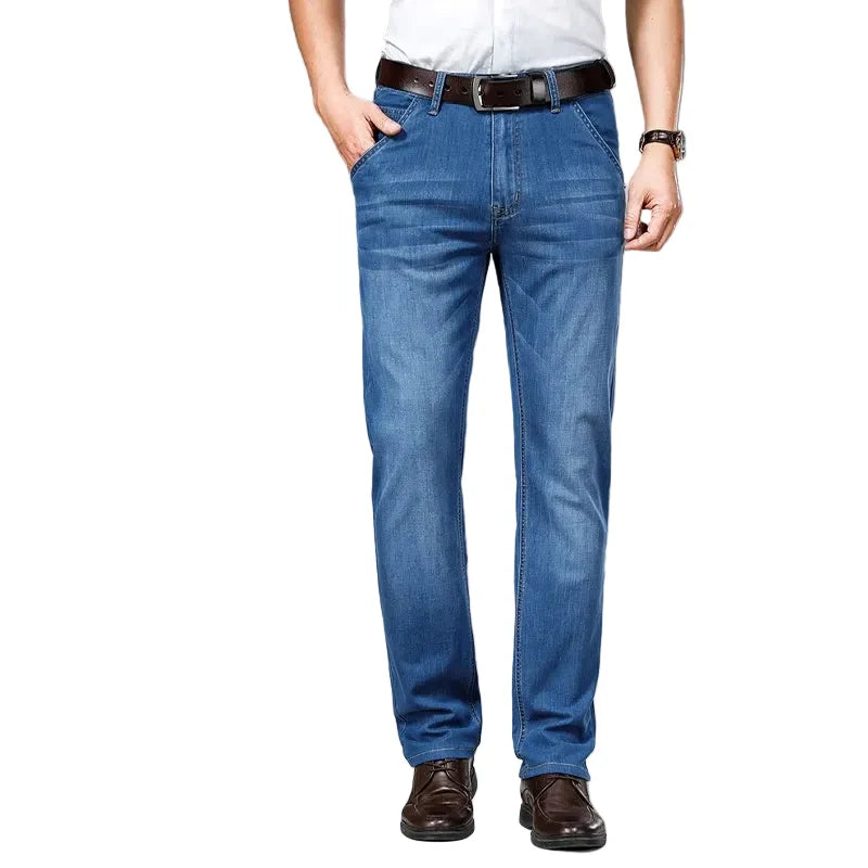 Klassiske Herrejeans i Bomull – Rett Passform i Svart Denim | Komfortable og Pustende Bukser til Sommer og Arbeid (opptil størrelse 40)